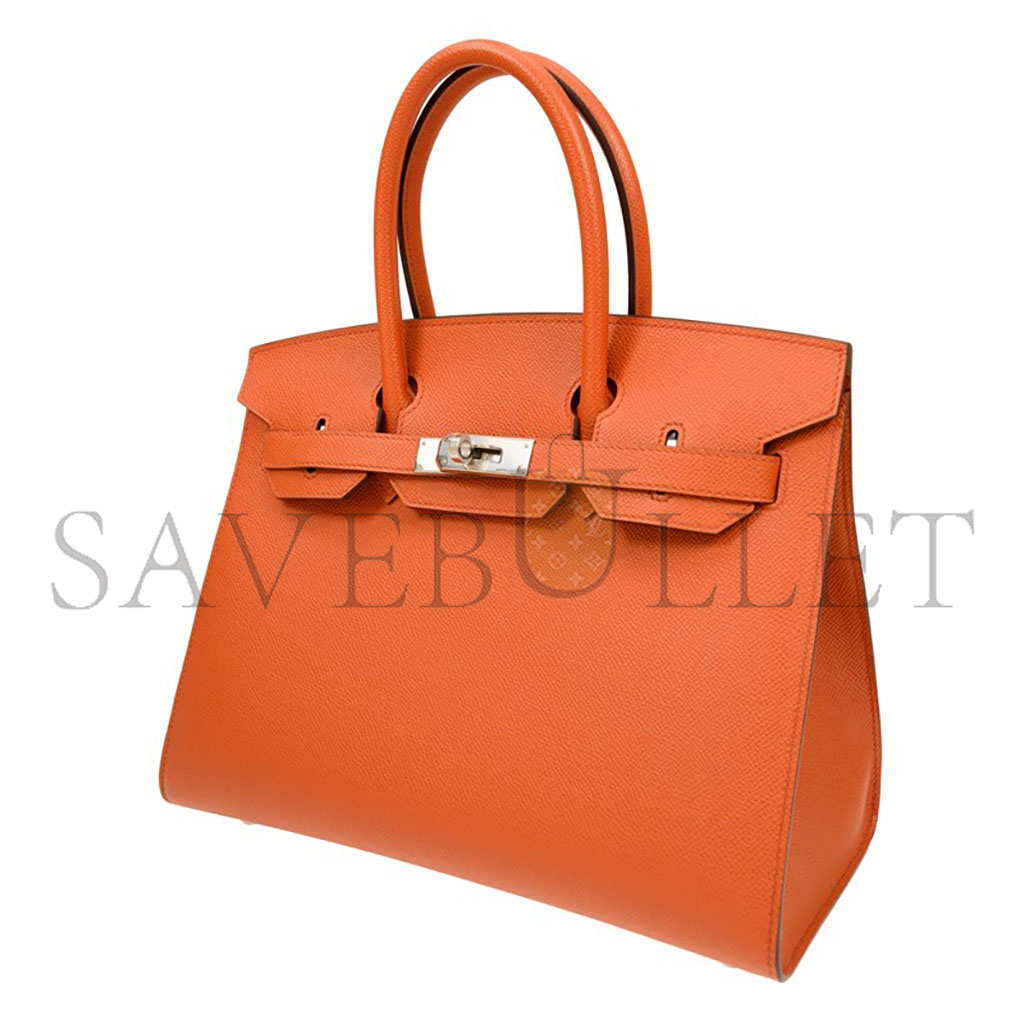 HERMES MASTER BIRKIN 35 EPSOM LEATHER ORANGE SILVER BUCKLE LUXURY BAG BK30R1EPSSO (35*28*18cm)